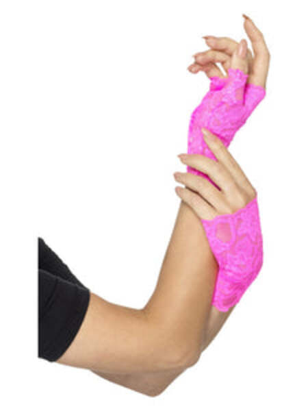 fingerless pink neon gloves